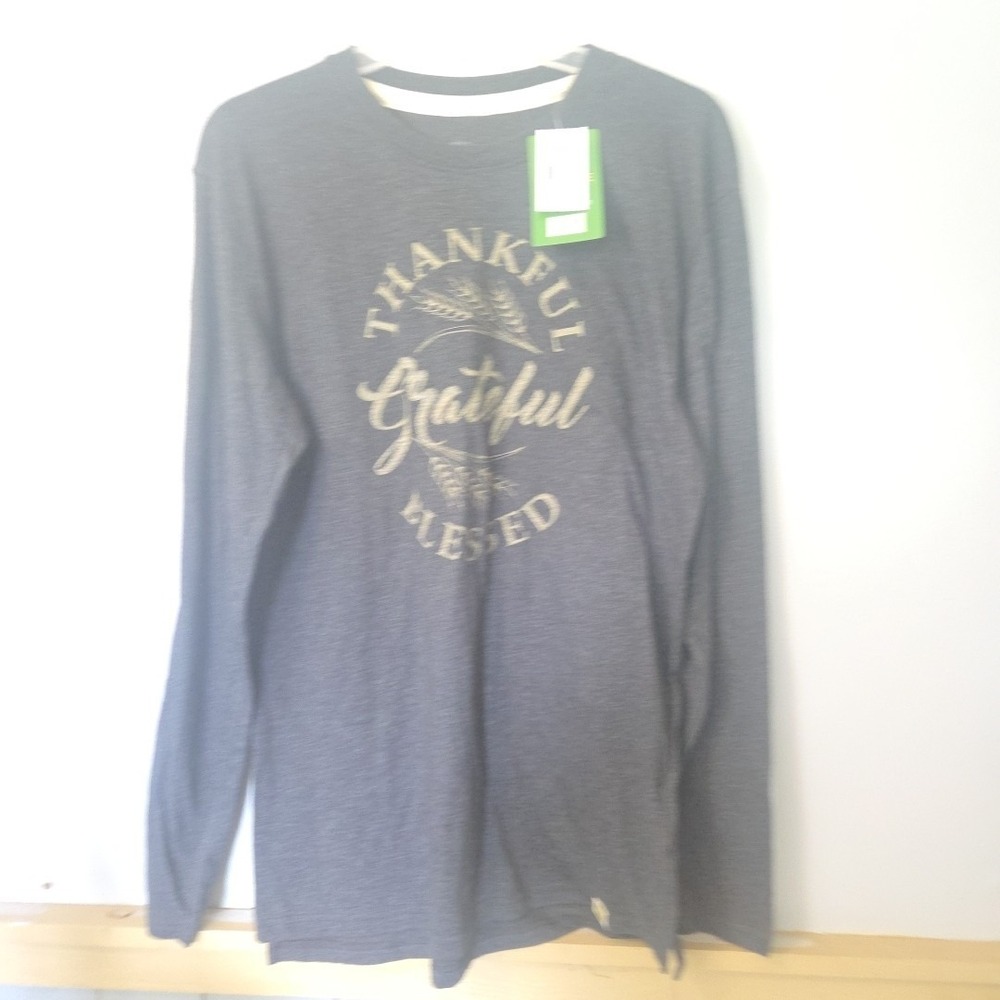 John Deere Womens Small Long Sleeve Dark Gray Thankful Grateful Blessed T-Shirt